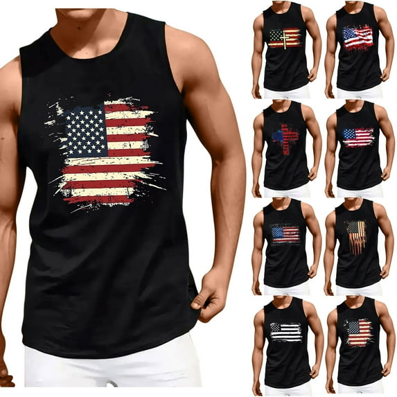 cllios Men's American Flag Tank Tops 4th of July Shirts Casual Sleeveless Gym Workout Tanks USA Flag Patriotic T-Shirts Gym Crewneck Muscle Tees