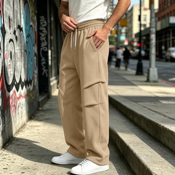 cllios Men's Baggy Sweatpants with Pockets Wide Leg Drawstring Open ...