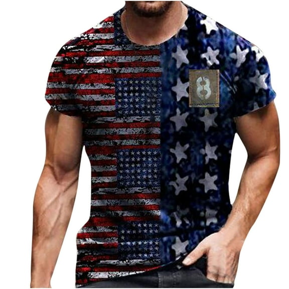 cllios Men's Big and Tall Shirts Independence Day White Red and Blue Print Patriotic Shirts Short Sleeve Crewneck Graphic Tees Lightweight Workout Muscle Tshirts 4th of July Gifts for Him