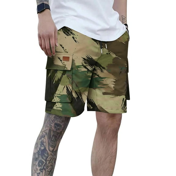 cllios Men's Camo Cargo Shorts Cotton Stretch Multi-Pocket Loose Fit Twill Cargo Shorts Casual Drawstring Outdoor Hiking Work Shorts