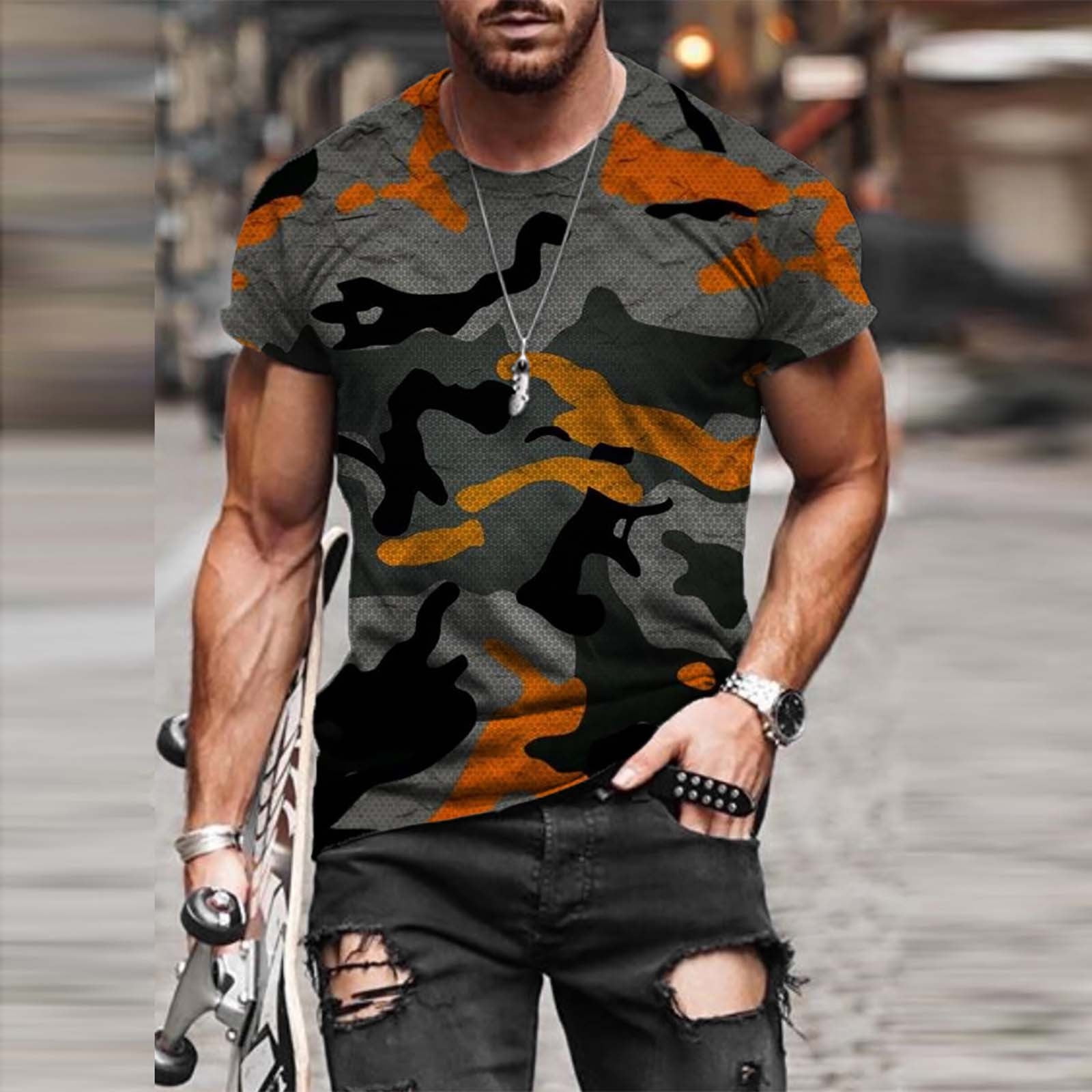 cllios Men's Camouflage Print T-shirts Summer Casual Short Sleeve Crew ...