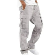 cllios Men's Cargo Pants Big and Tall Work Pants Outdoor Hiking Trousers Stretch Elastic Waist Trousers Drawstring Loose Fit Joggers with Pockets Regular Fit Flex Cargo Pants