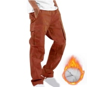 cllios Mens Cargo Pants Trendy Solid Fleece Lined Work Pants Outdoor Tactical Trousers Comfortable Straight Leg Cargo Pants Multi Pockets