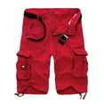 thumbnail image 1 of cllios Men's Cargo Shorts Plus Size Zipper Buttons Elastic Waist Five-Point Multi-Pockets Solid Color Short Pants Breathable Summer Outdoor Hiking Shorts Red 2XL, 1 of 4
