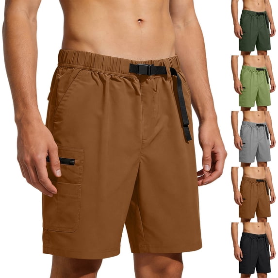 cllios Men's Cargo Shorts with Belt Zipper Pockets Elastic Waist Hiking Short Outdoor Quick Dry Bermuda Shorts for Summer Army Green XXXL
