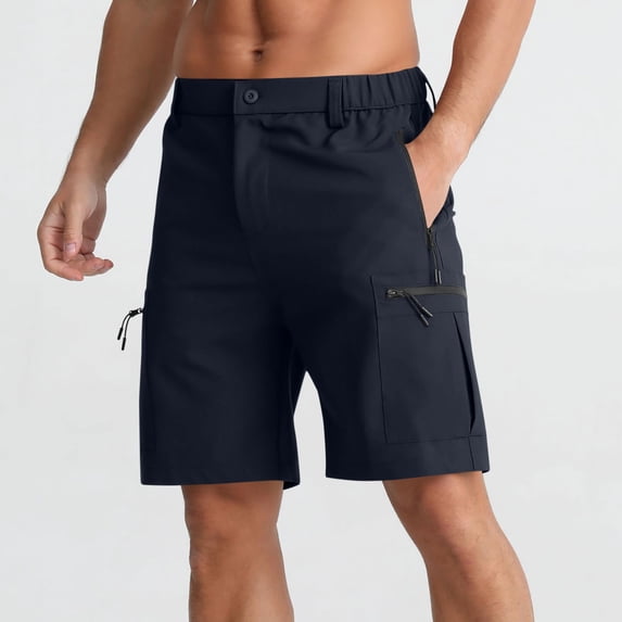 cllios Men's Cargo Shorts with Zipper Pockets Elastic Waist Flat Front Short Solid Loose Fit Quick Dry Outdoor Hiking Shorts Navy XXL