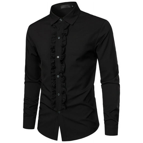 cllios Men's Casual Button Down Shirts 2024 Trendy Ruffle Lapel Dress Shirt Slim Fit Long Sleeve Wrinkle-Free Formal T Shirt Prom Wedding Party Shirts for Men 2024 Clearance