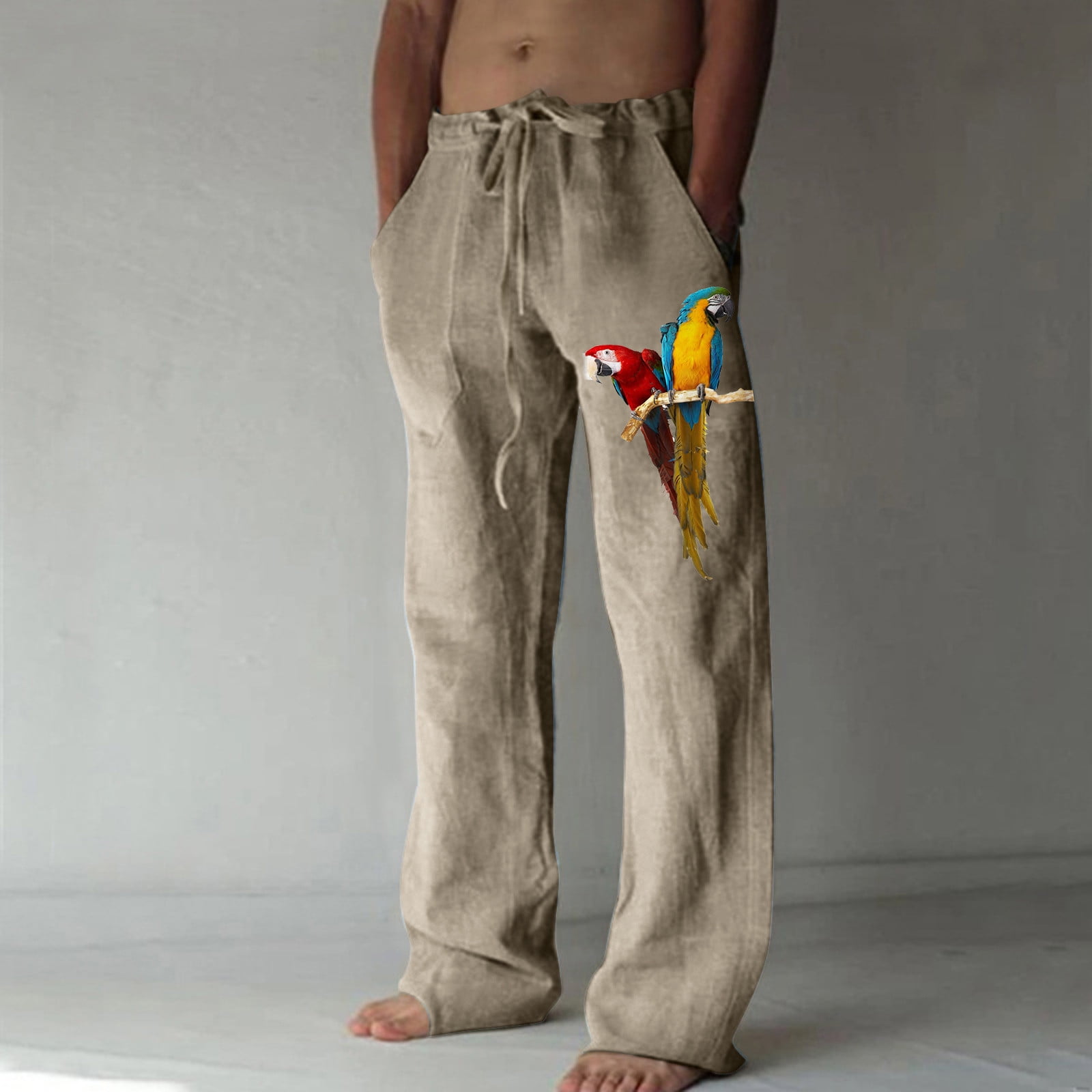 cllios Men's Casual Linen Pants Elastic Waist Drawstring Summer Long ...
