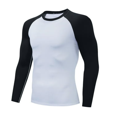 cllios Men's Compression Shirts Long Sleeve Athletic Workout Sports Undershirt Base Layer Colorblock Print Crewneck Muscle Tshirts