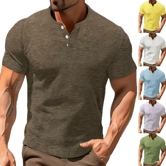 cllios Men's Cotton Henley T Shirts Classic Button Up V Neck Work Shirts Short Sleeve Sports Tee Shirts Slim Fit Muscle Tshirts for Men