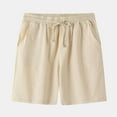 thumbnail image 1 of cllios Men's Cotton Linen Shorts Classic Solid Color Summer Beach Shorts Lightweight Quick Dry 5 Inch Sports Shorts Casual Elastic Waist Drawstring Shorts with Pockets, 1 of 7