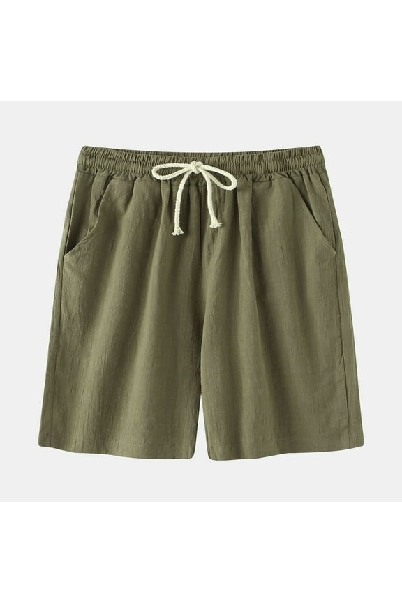 Men's Cotton Linen Shorts Classic Solid Color Summer Beach Shorts Lightweight Quick Dry 5 Inch Sports Shorts Casual Elastic Waist Drawstring Shorts with Pockets