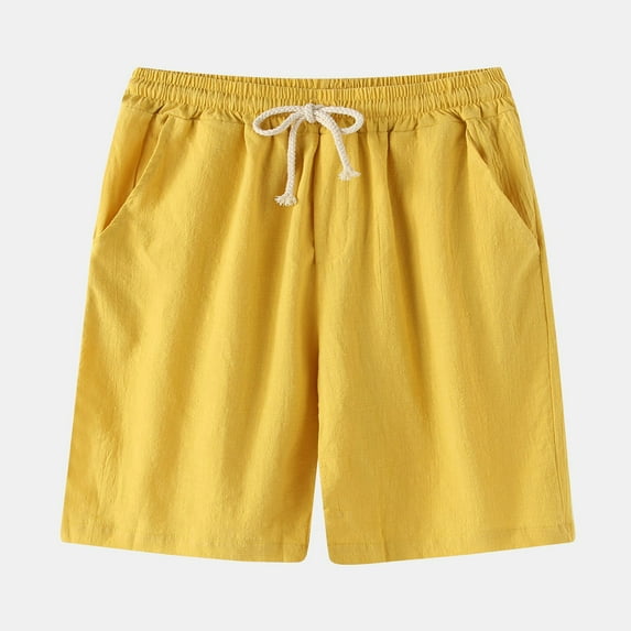 cllios Men's Cotton Linen Shorts Classic Solid Color Summer Beach Shorts Lightweight Quick Dry 5 Inch Sports Shorts Casual Elastic Waist Drawstring Shorts with Pockets
