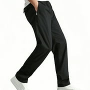 cllios Men's Cotton Pants Big and Tall Straight Leg Chino Pants Elastic Waisted Drawstring Hiking Trousers Lightweight Fitness Work Pants with Zipper Pockets