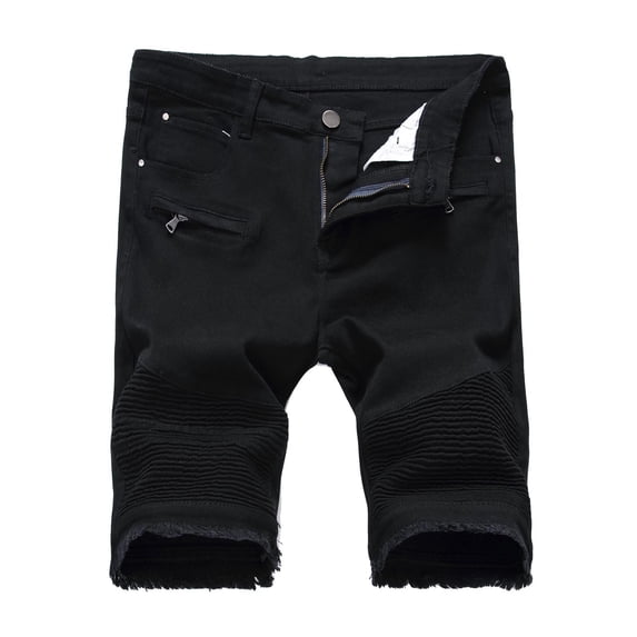 cllios Men's Distressed Denim Shorts Big and Tall Straight Leg Slim Fit Short Jeans Classic Stretchy Button Zip Jean Shorts with Zipper Pockets