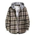 thumbnail image 1 of cllios Men's Flannel Plaid Shirt Jacket Spring Fall Long Sleeve Plaid Hoodie Jackets Lightweight Button Down Hooded Shirt Jacket Coffee L, 1 of 8