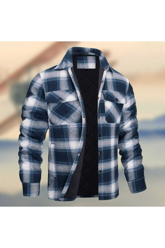 Men's Flannel Shirt Jacket with Quilted Lined Classic Fit Long Sleeve Plaid Coat Button Down Thick Outwear for Winter