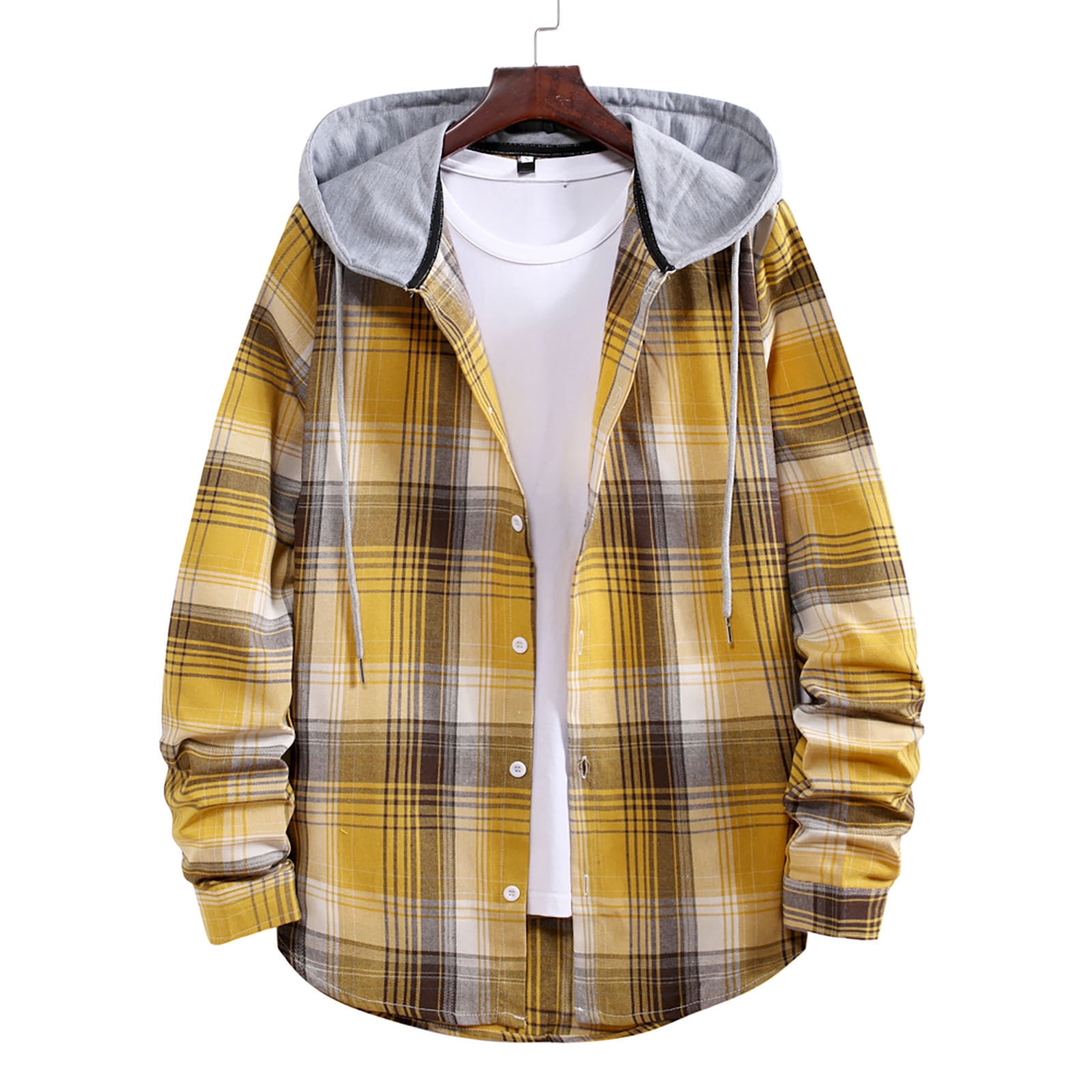 cllios Men's Flannel Shirts Clearance Plaid Hoodies Streetwear Button Down Shirt Jacket Regular