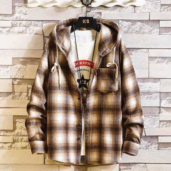 cllios Men's Flannel Shirts Plus Size Plaid Hoodies Fall Button Down Shirt Jacket Classic Fit Long Sleeve Lightweight Jacket