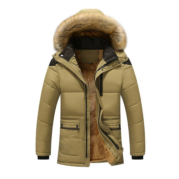 cllios Men's Fleece Lined Parka Jacket Thicken Windproof Down Coat with Faux Fur Collar Hood Snowproof Jackets Plus Size Winter Warm Padded Jacket