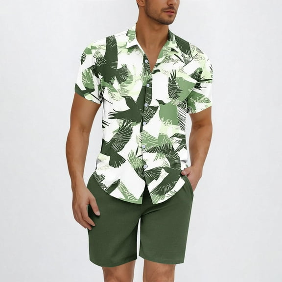 cllios Men's Hawaiian 2 Piece Outfits Summer Beach Matching Set Short Sleeve Floral Shirts and Shorts Vacation Sets for Men