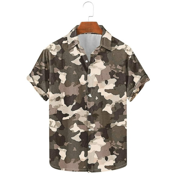 cllios Men's Hawaiian Shirt Casual Short Sleeve Button Down Shirt Summer Camo Beach Shirt Aloha Holiday Party Tops