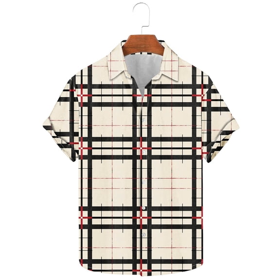 cllios Men's Hawaiian Shirts Big and Tall Vintage Plaid Bowling Tshirts Casual Button Down Lapel Aloha T Shirt Loose Fit Short Sleeve Beach Shirt Summer Holiday Party Tops