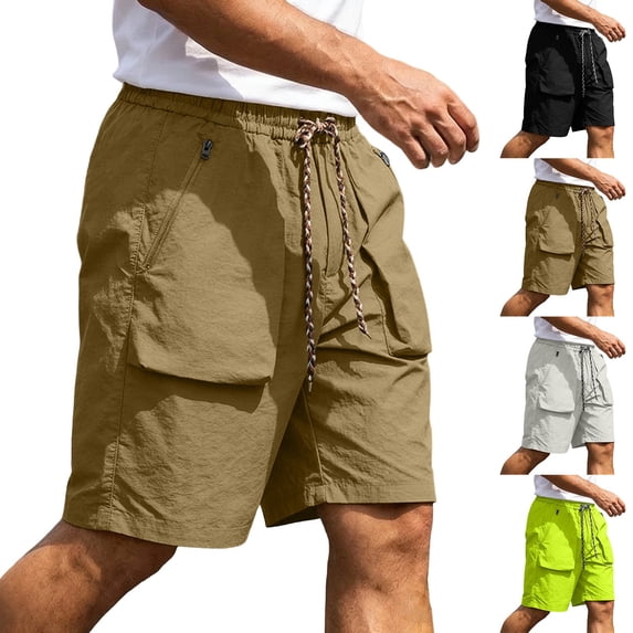 cllios Men's Hiking Shorts Elastic Waist Drawstring Multi Pockets Quick Dry Cargo Shorts for Camping Fishing Outdoor Green XL