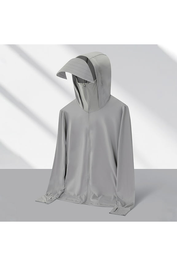 Men's Hooded Sun Protection Shirt Full Zip Cooling Shirt Jacket with Neck Face Cover Summer Hoodie for Climbing Hiking Cycling Outdoor Performance Shirt