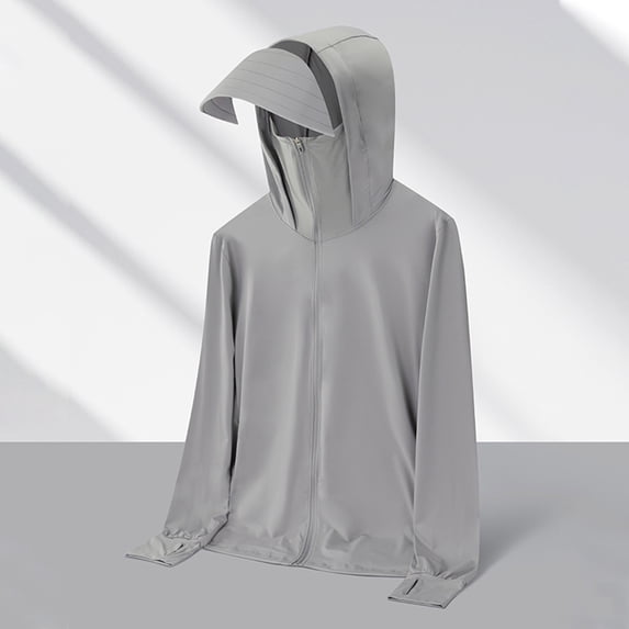 cllios Men's Hooded Sun Protection Shirt Full Zip Cooling Shirt Jacket with Neck Face Cover Summer Hoodie for Climbing Hiking Cycling Outdoor Performance Shirt