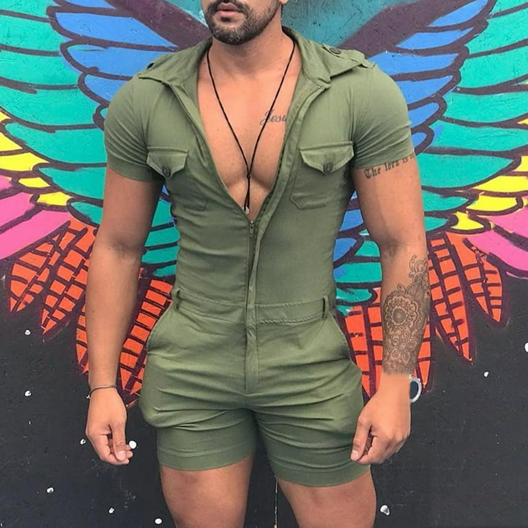 cllios Men s Jumpsuits One Piece Shorts Biga and Tall Workout Tracksuit Jumpsuit Short Sleeve Zipper One Piece Romper Work Athletic Onesie Plus Size Walmart