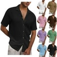 thumbnail image 1 of cllios Men's Knit Hollow Out Shirt Casual Summer Vacation Crochet Textured Button Down Beach Shirts Short Sleeve Shirts for Men, 1 of 9