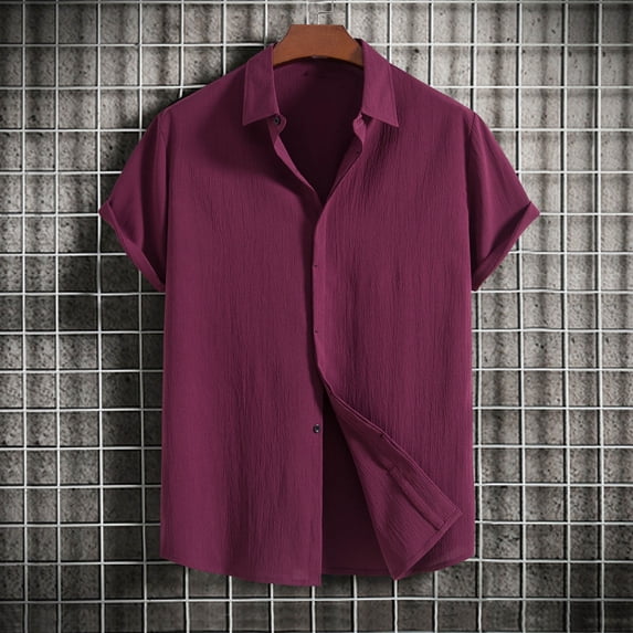 cllios Men's Linen Cotton Shirts Basic Solid Button Down T Shirts Casual Short Sleeve Beach Tees Aloha Top Regular Fit Summer Holiday Tee Shirts