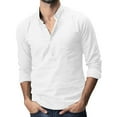 thumbnail image 1 of cllios Men's Linen Henley Shirts Long Sleeve Regular Fit Longline Kurta Beach T Shirts with Pocket, 1 of 8