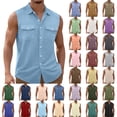 thumbnail image 1 of cllios Men's Linen Sleeveless Shirts Button Down Beach Tank Top Basic Solid Shirt Vest with Pocket Summer Vacation Tees Mint Green XXL, 1 of 8
