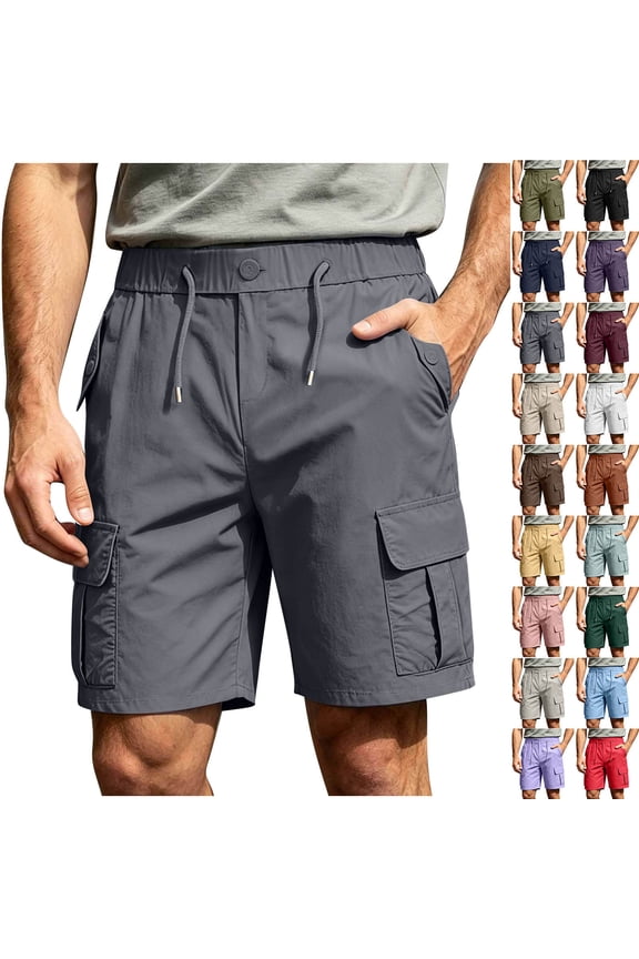 Men's Outdoor Cargo Shorts Solid Color Lightweight Summer Hiking Shorts Loose Fit Elastic Drawstring Waisted Short Pants with Pockets Brown XXL