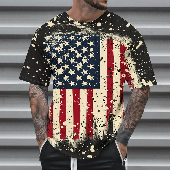 cllios Men's Patriotic Tee Shirts,Big and Tall 4th of July T Shirts for Men Vintage American Flag Graphic Tees Summer Casual Short Sleeve Crewneck Tops Sales Today
