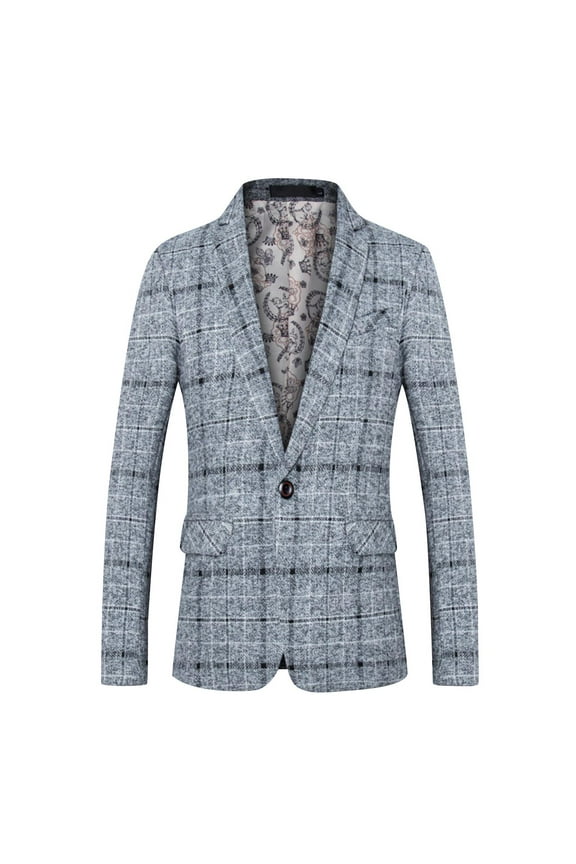 Men's Plaid Blazer Herringbone Tweed Suit Jackets One Button Slim Fit Suit Jacket Big and Tall Shawl Lapel Blazers