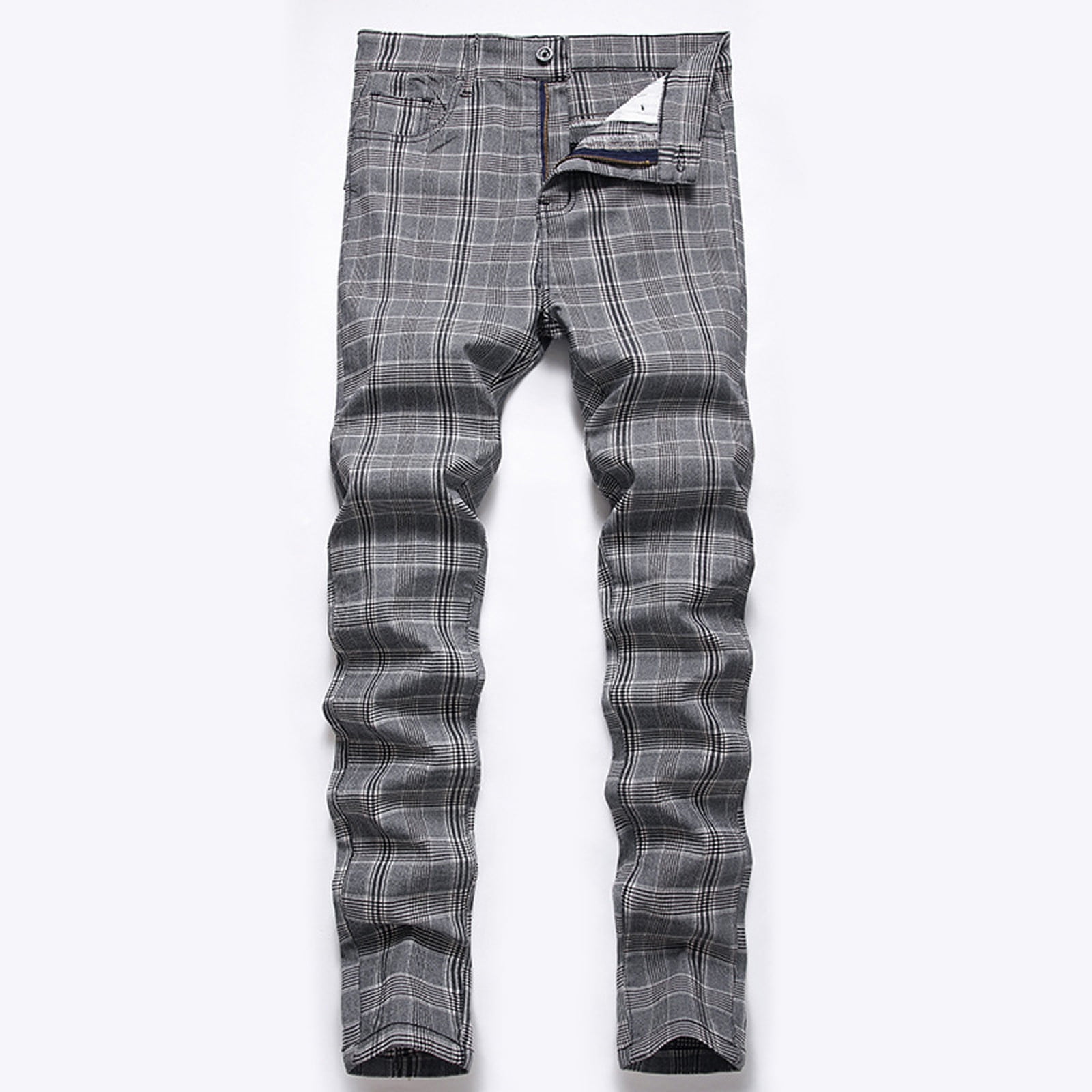 cllios Men's Plaid Dress Pants Straight Fit Expandable Waist Pleated Front Suit Pants Checkered