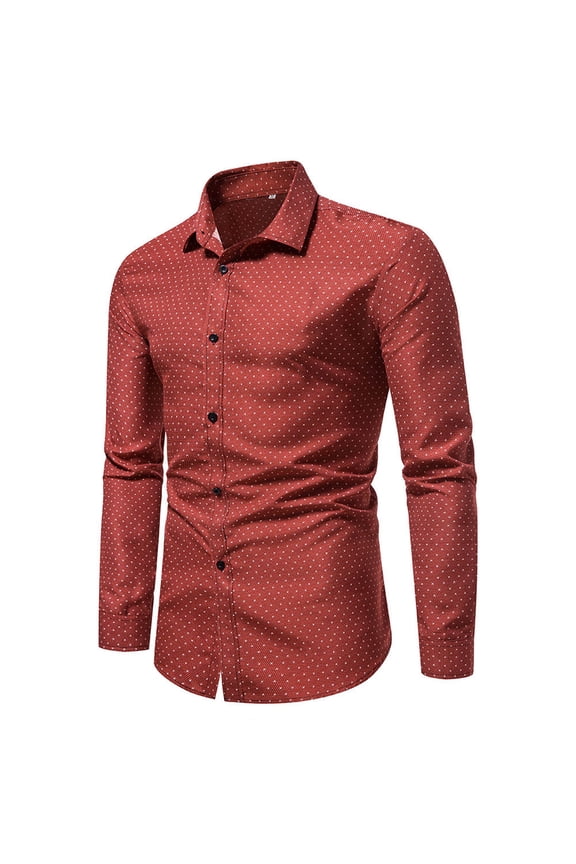 Men's Polka Dot Dress Shirt Slim Fit Long Sleeve Stretch Business Shirt Casual Button Down Shirts Wrinkle Free Oxford Formal Shirt