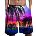 thumbnail image 1 of cllios Men's Quick Dry Swim Trunks Summer Tropical Palm Trees Graphic Board Shorts Elastic Waist Drawstring Surfing Shorts Lightweight Quick Dry Beach Shorts on Purple XXXL, 1 of 4