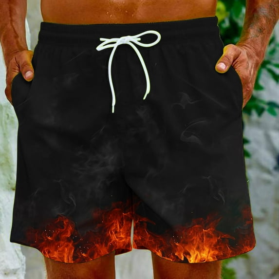 cllios Men's Quick Dry Swim Trunks Swimsuits Funny 3D Novelty Flame Pattern Print Beach Bathing Suits 2024 Summer Hawaiian Swimming Shorts with Pockets