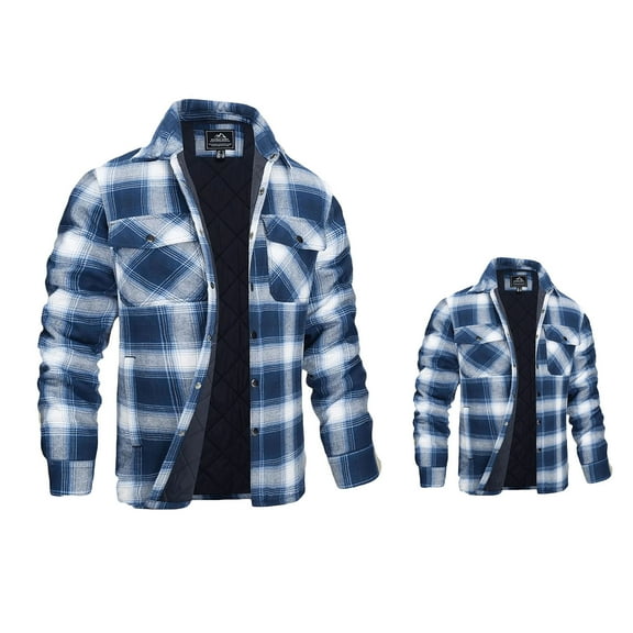 cllios Men's Quilted Plaid Shirts Thick Thermal Flannel Shirt Jackets Button Down Lapel Shackets Big and Tall Long Sleeve Warm Coat Outerwear with Pockets