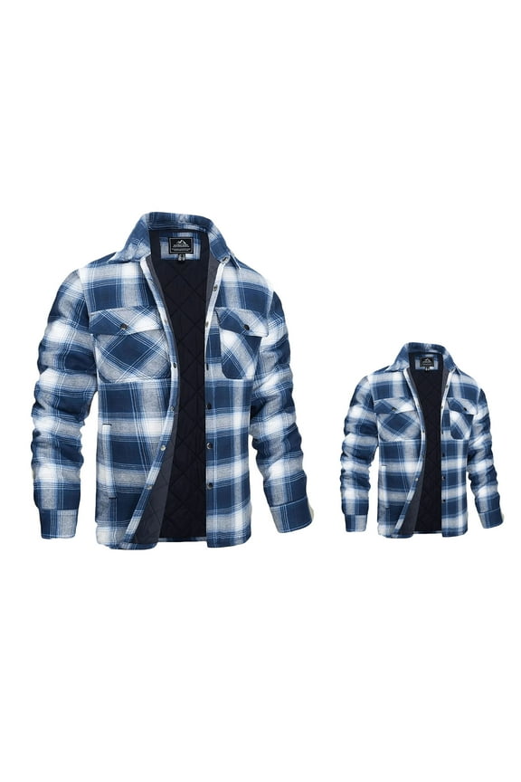 Men's Quilted Plaid Shirts Thick Thermal Flannel Shirt Jackets Button Down Lapel Shackets Big and Tall Long Sleeve Warm Coat Outerwear with Pockets