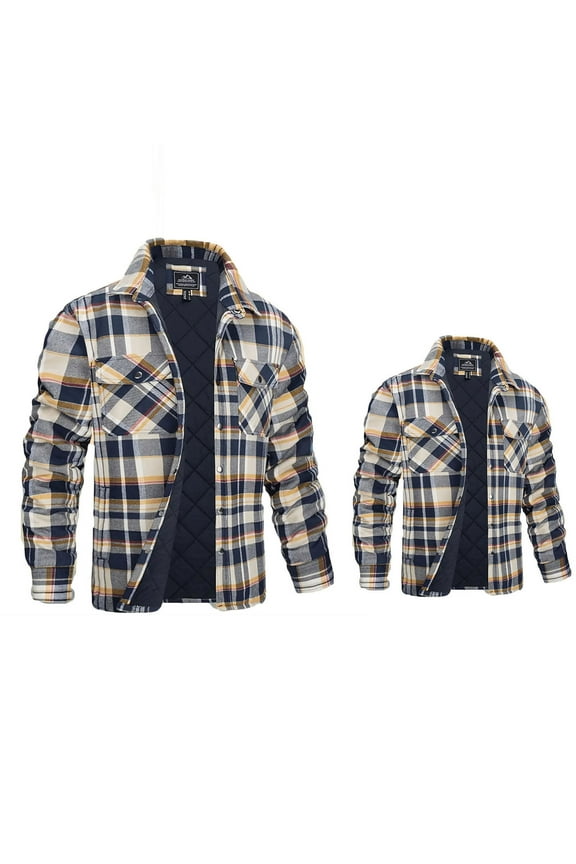 Men's Quilted Plaid Shirts Thick Thermal Flannel Shirt Jackets Button Down Lapel Shackets Big and Tall Long Sleeve Warm Coat Outerwear with Pockets