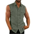 thumbnail image 1 of cllios Men's Retro Sleeveless Button Down Shirts Lapel Front Pockets Summer Workout Casual Solid Cotton Linen Tank Tops, 1 of 7