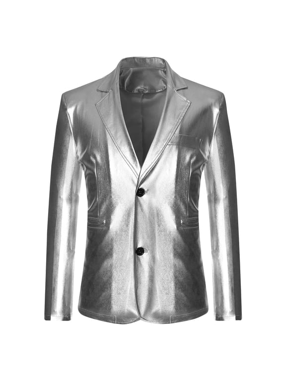 Men's Sequin Metallic Blazer Notch Lapel Two Button Prom Shiny Sport Coat Slim Fit Disco Wedding Party Banquet Tuxedo Jackets