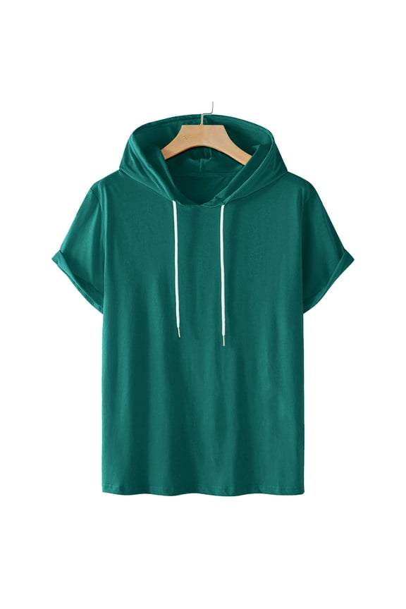 Men's Short Sleeve Hoodie Shirts Summer Casual Solid Hoodies Loose Fit Short Sleeve Drawstring Hooded Tshirts Under 10 Dollar