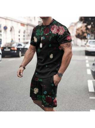 Men's Short Sleeve T-Shirt and Shorts Set Sport Casual Crew Neck Muscle  Sportswear 2 Piece Tracksuit Summer Outfits 