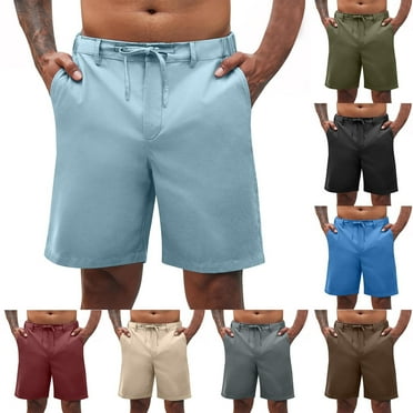 cllios Men's Shorts Casual 7 Inch Inseam Cotton Linen Button Elastic Waist Summer Beach Vacation Shorts with Pocket Holiday Gifts for Man